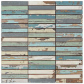 0.7x4 Wood Rectangles Mix Beige Blue Ceramic Mosaic | Diversity Kitchen Bath & Tile