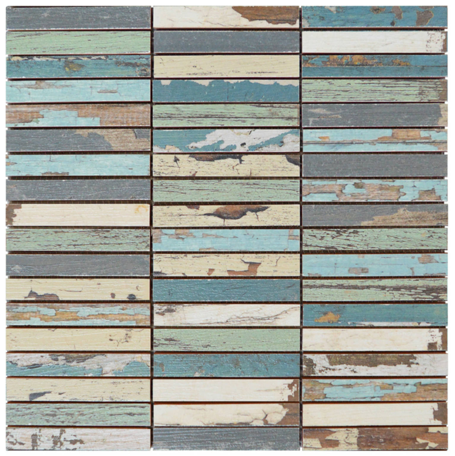 0.7x4 Wood Rectangles Mix Beige Blue Ceramic Mosaic | Diversity Kitchen Bath & Tile