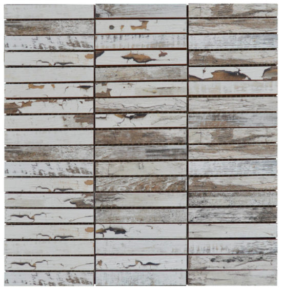 0.7"x4" Wood Rectangles Mix White Grey Ceramic Mosaic | Diversity Kitchen Bath & Tile