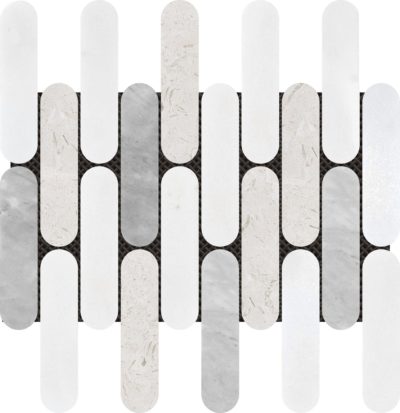 2″x6″ Elongated Round White Grey Beige Marble Mix